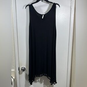 Tassel Black Sleeveless Dress w/ Asymmetrical Hemline XL
